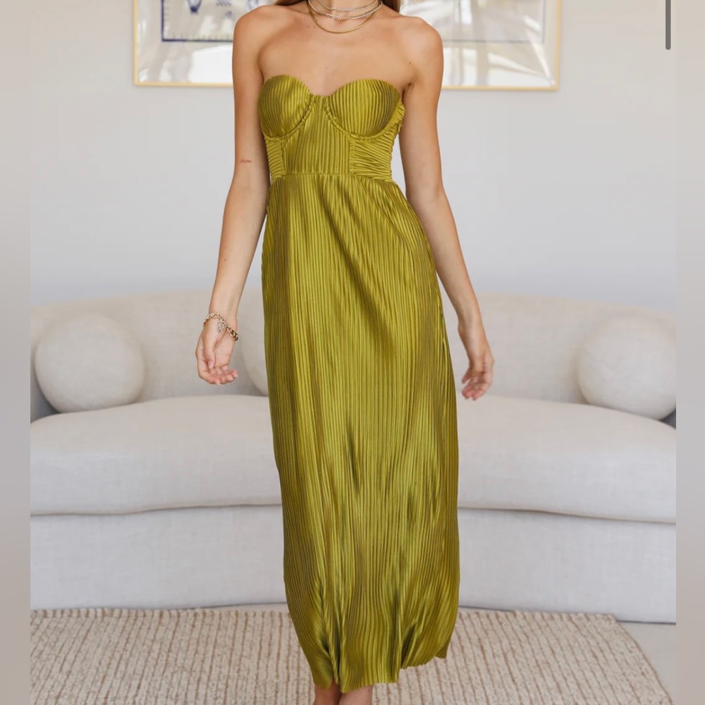 Hello Molly Olive Green Strapless Maxi Dress